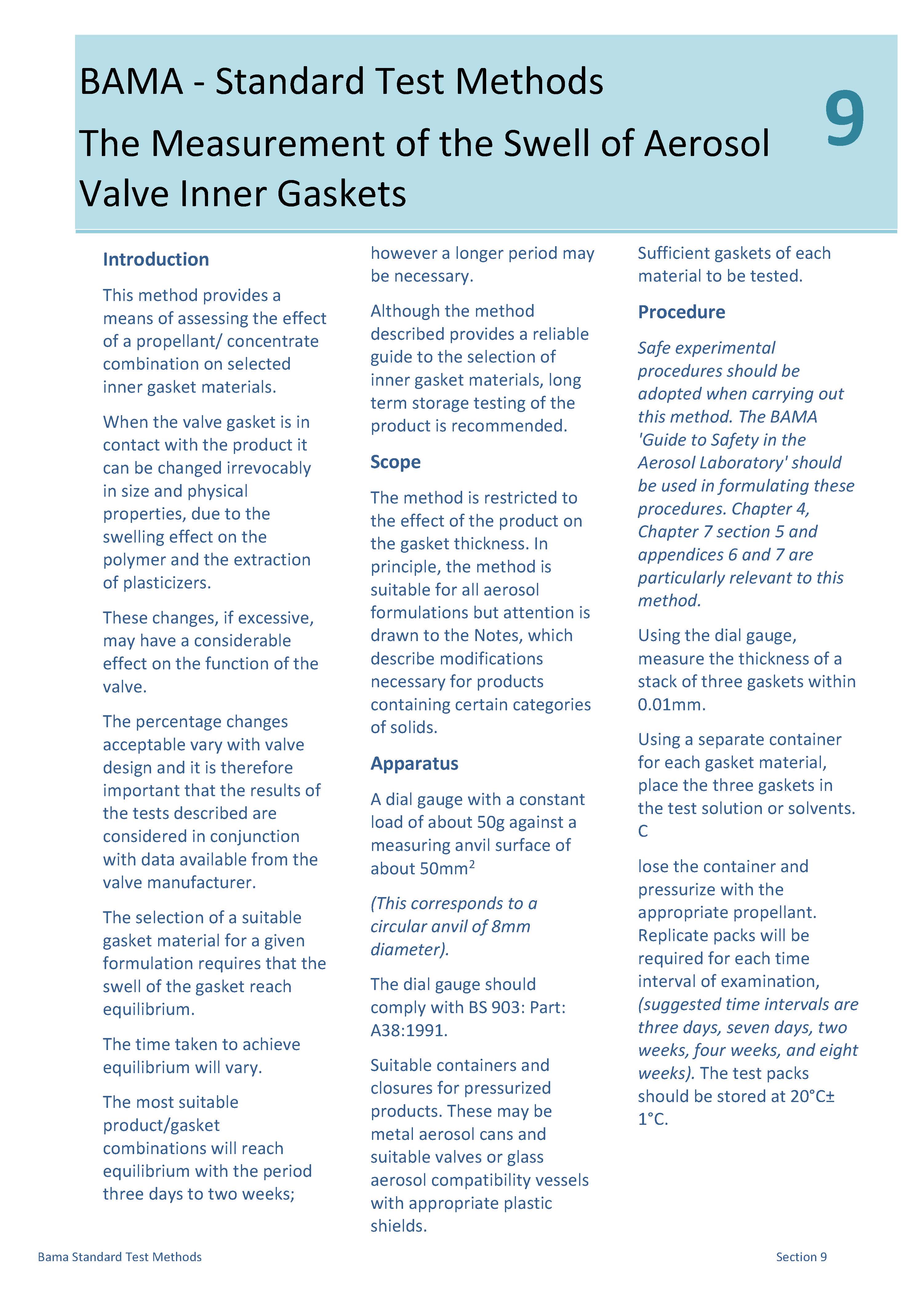 9 - The Measurement of the Swell of Aerosol Valve Inner Gaskets